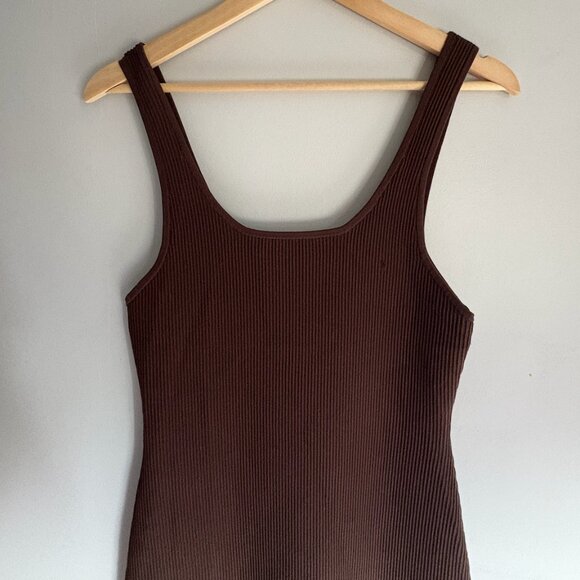 Sculpt Knit Squareneck Mini Dress Aritzia (Babaton)Rich Mocha Brown L - Picture 7 of 16